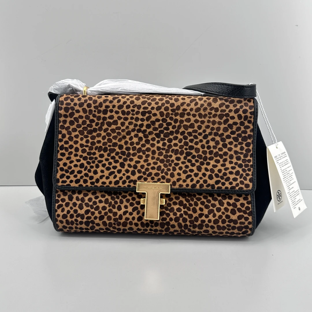 99新 TORY BURCH/汤丽柏琦 豹纹单肩包24x18x12cmM022206