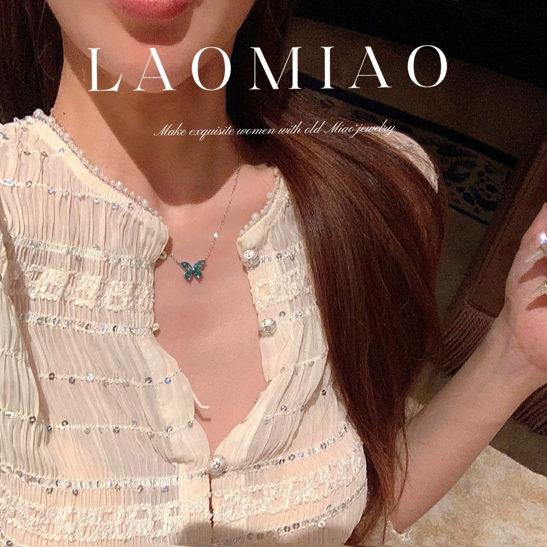 坠链均925银合成锆石 马眼钻小蝴蝶项链