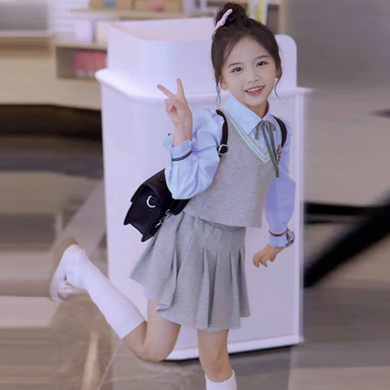 女童春秋季学院风套装2025新款洋气时髦韩版jk百褶裙半身裙两件套