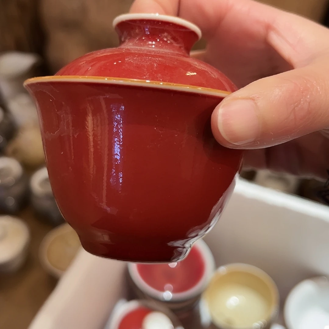 下播福利霁红盖碗两才