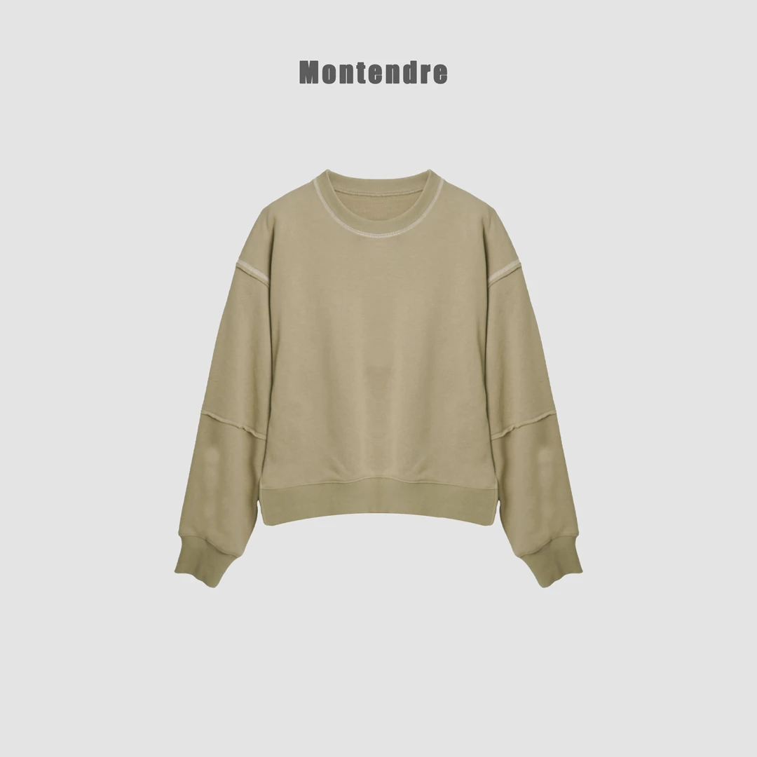 【MonTendre】春季新品 宽松显瘦套头衫纯色百搭圆领落肩卫衣不过时