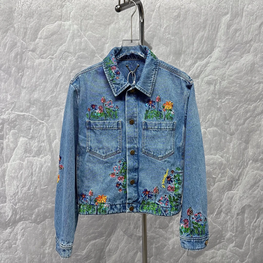 99新 LouisVuitton/路易威登 花卉刺绣口袋牛仔外套 48码 P00517