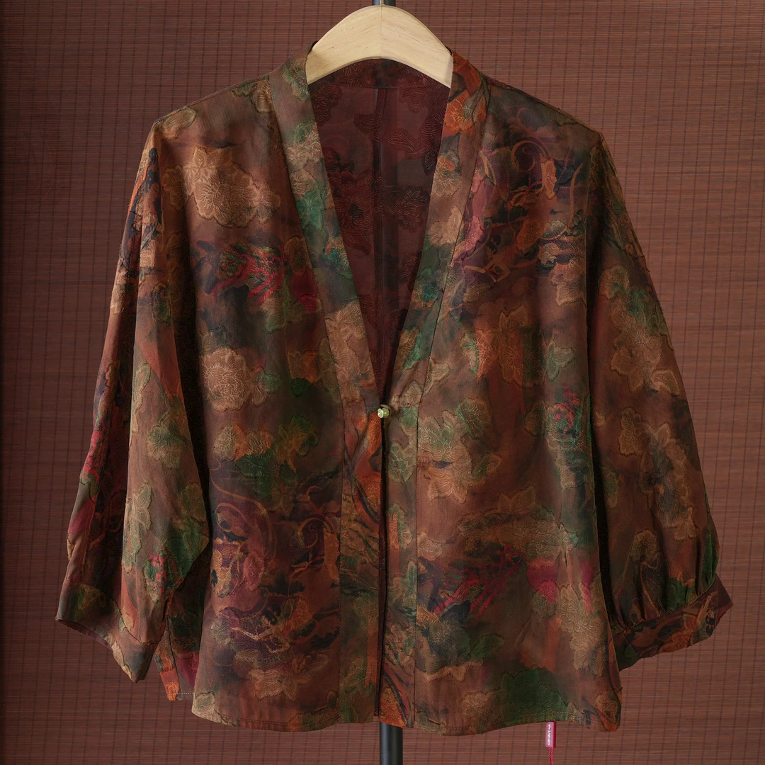 洋   新中式 国风 270824  桑蚕丝 双面双穿 敦煌飞天图茶服