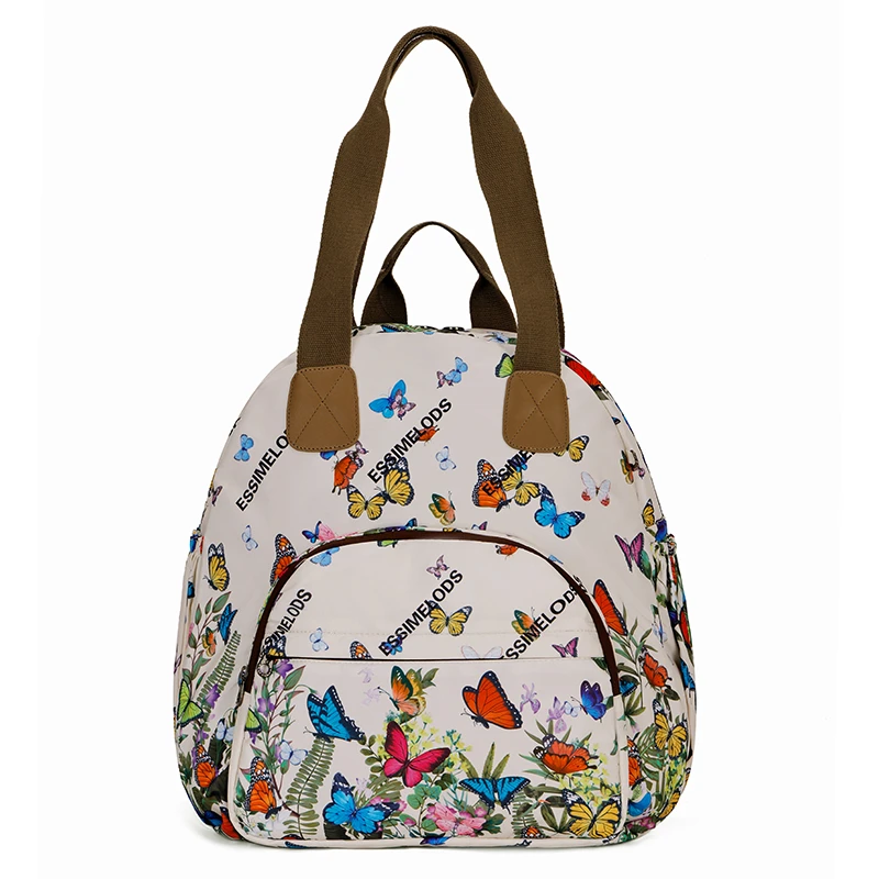 时尚潮流休闲蝴蝶印花双肩包多功能轻便大容量简约风女士单肩包