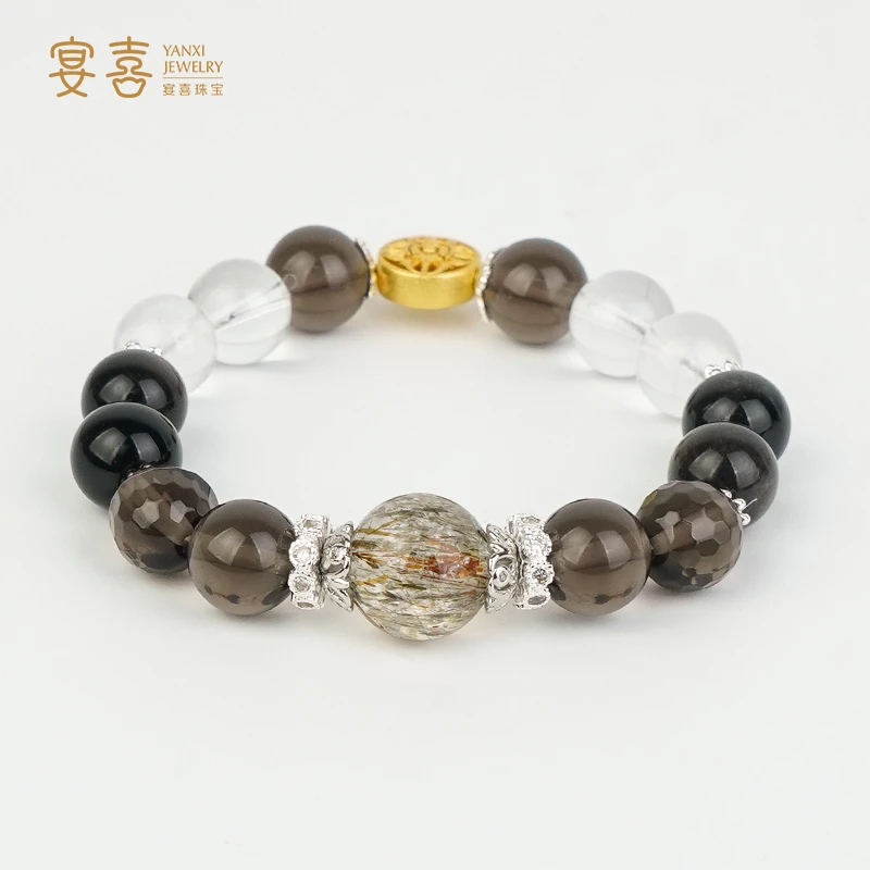 【无忧】冰曜石黑金超七配白水晶  岁岁 米米 事业安安 【一物一证】