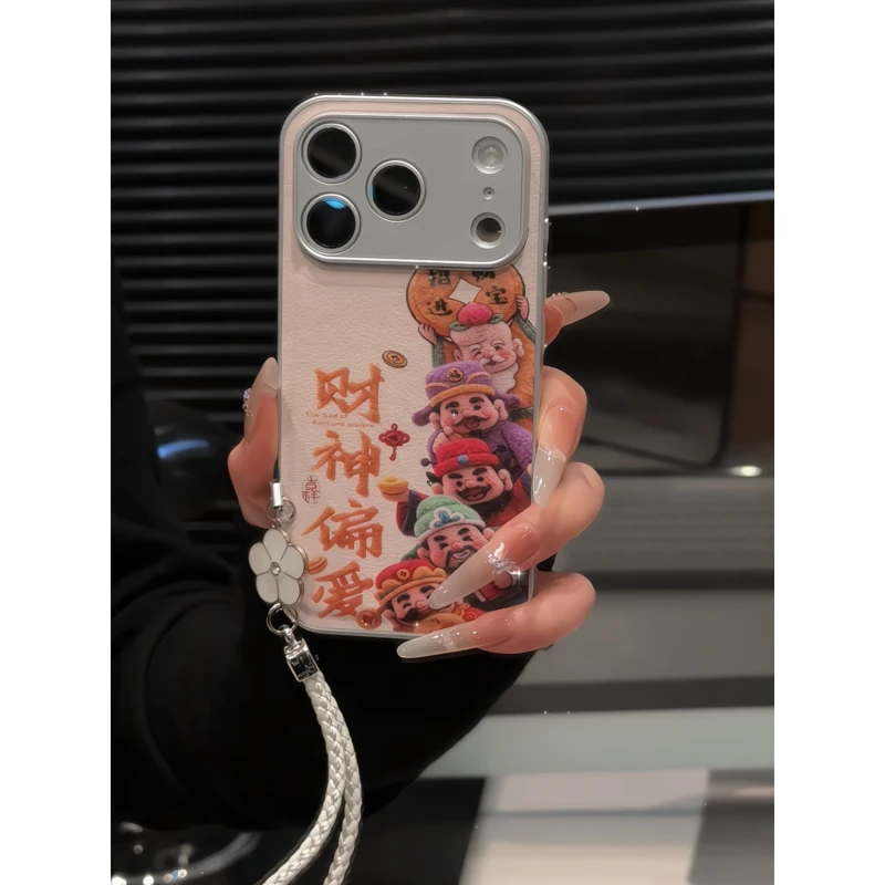 财神偏爱适用苹果17p手机壳16pm华为p70金属皮纹简约防摔小米17女