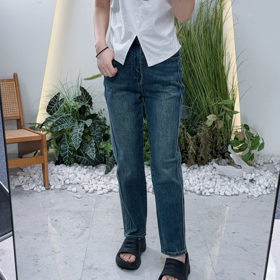 Lagogo/拉谷谷女高腰阔腿牛仔裤宽松直筒显瘦百搭MCNN439X67