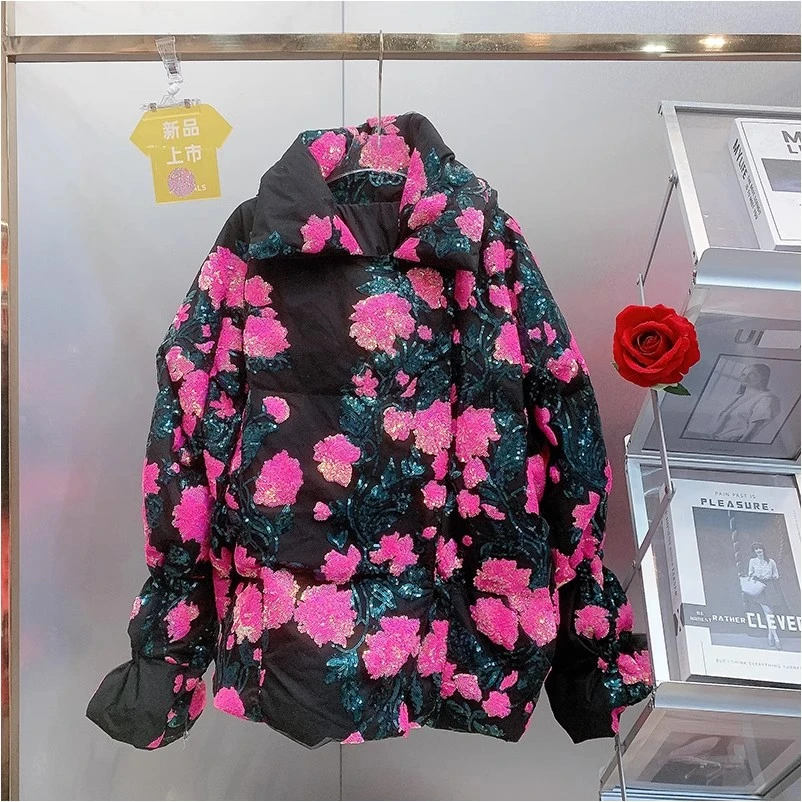 P1323欧美风设计师2024秋冬新款重工刺绣亮片钩花时尚外套