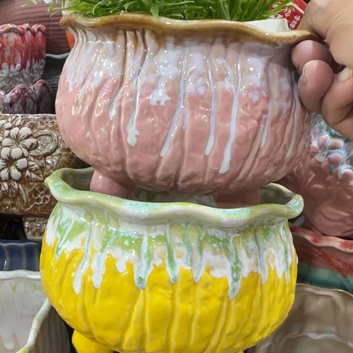 凑9块包邮，有孔，陶瓷花盆