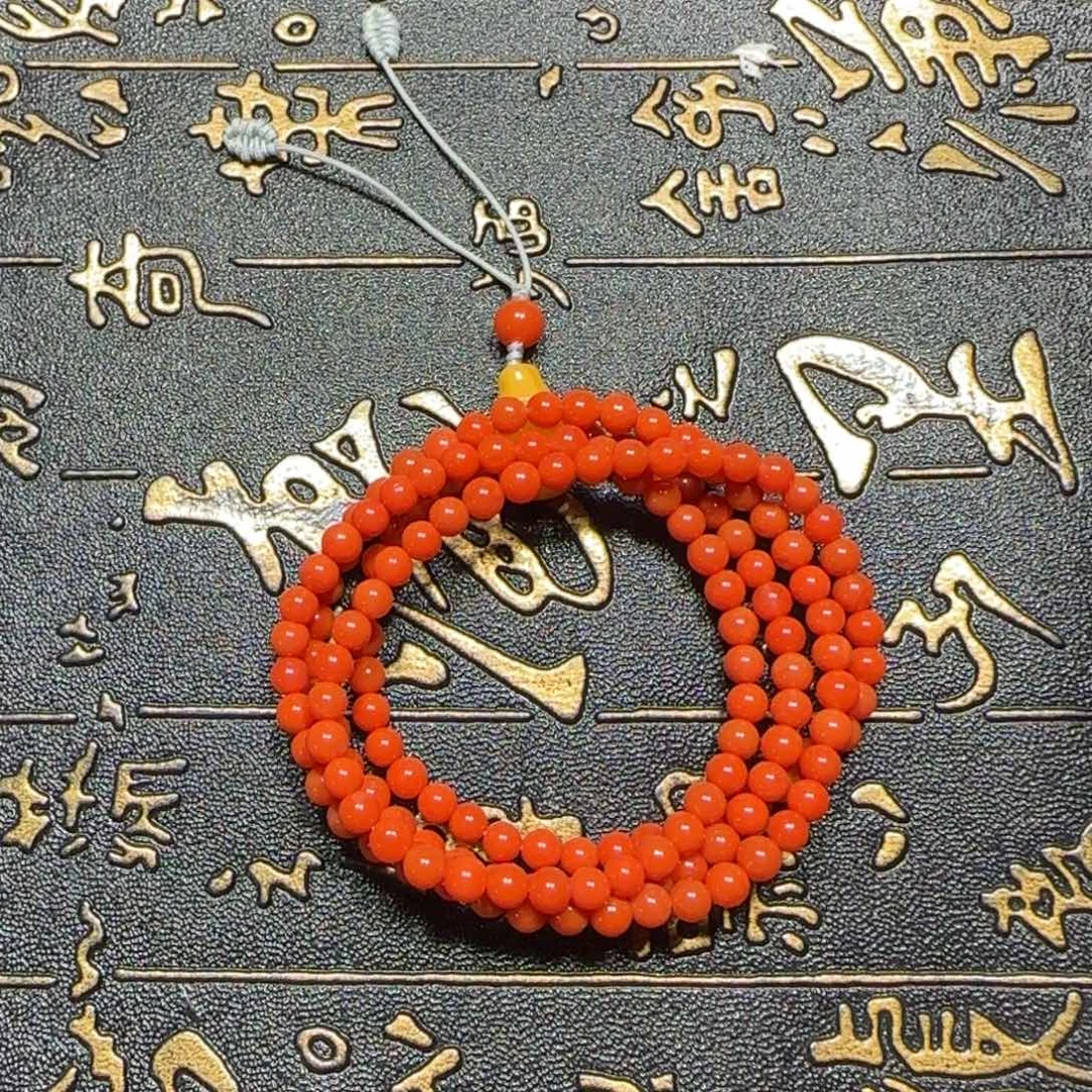 橙***子未镶嵌手串南红玛瑙原矿冷水河多圈108卡4.3