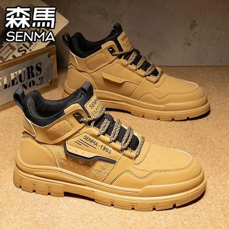 森马高帮男鞋2025秋季新款厚底增高板鞋男士潮牌高级感工装马丁靴