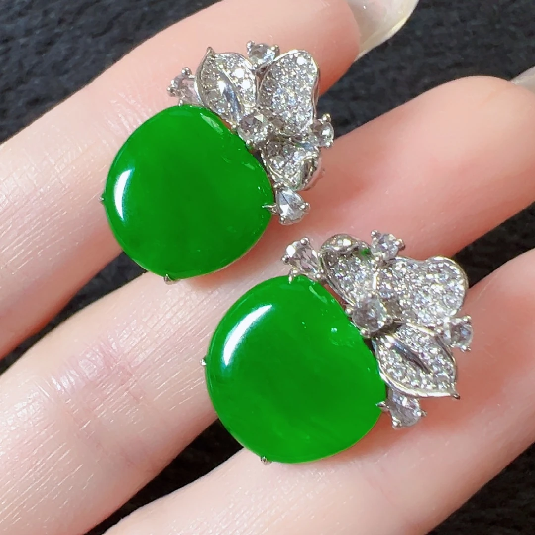 翡翠18K金镶嵌耳饰签收后24小时鉴赏期，过时不退