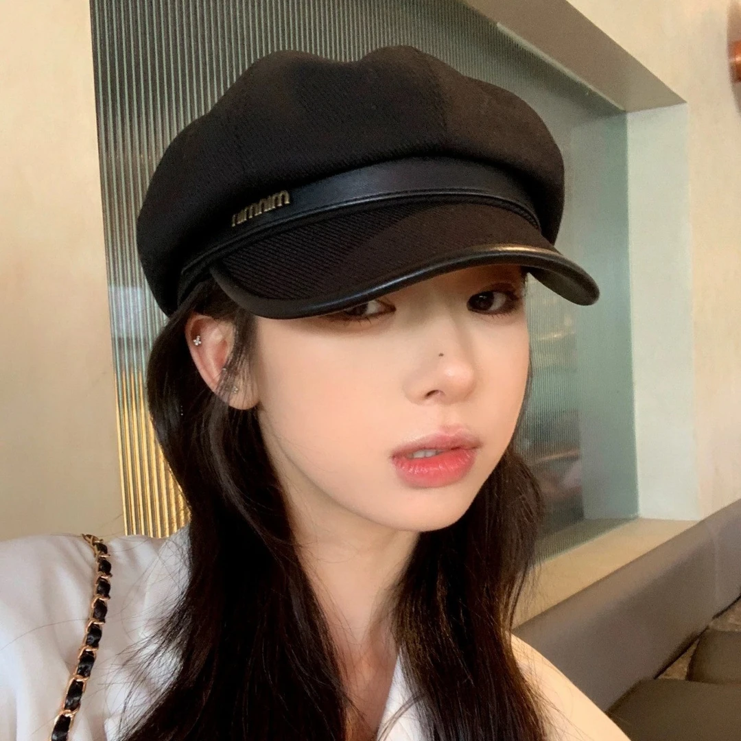 大头围鸭舌帽子女秋冬黑色休闲复古画家帽贝雷帽显脸小百搭八角帽
