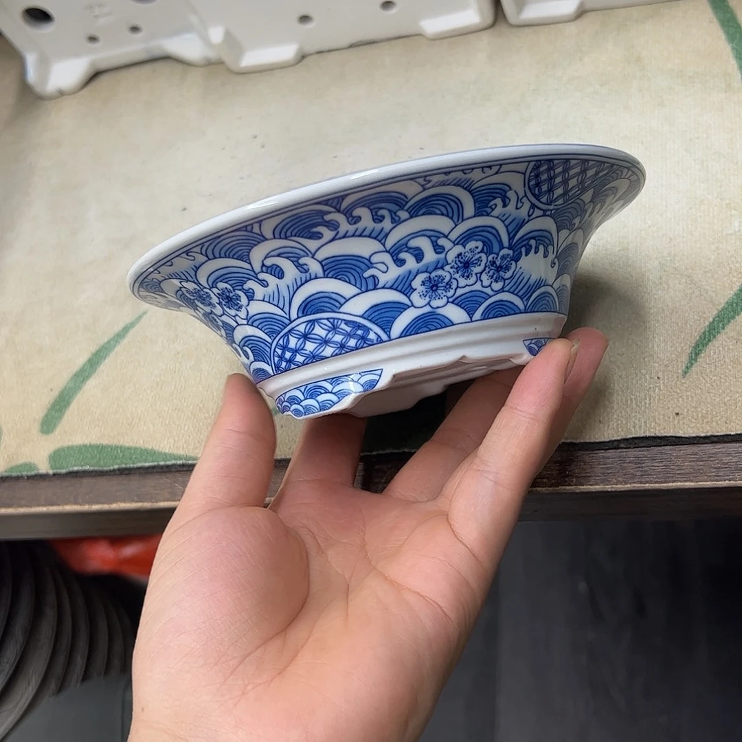花盆紫砂117号瑕疵15/5cm仿手绘海浪花纹
