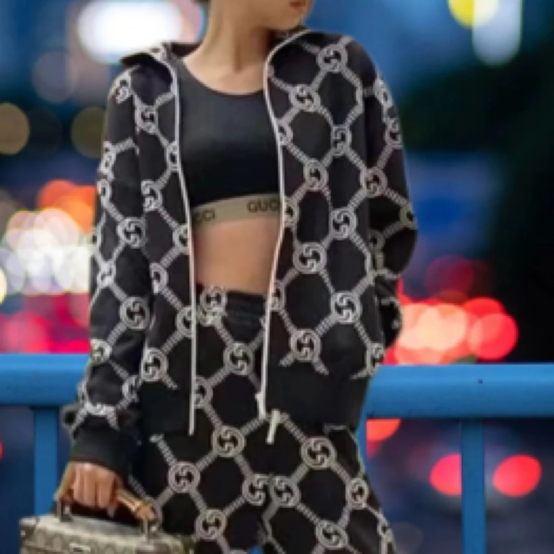 古驰复古满印拉链夹克 黑色/XXS/A02305