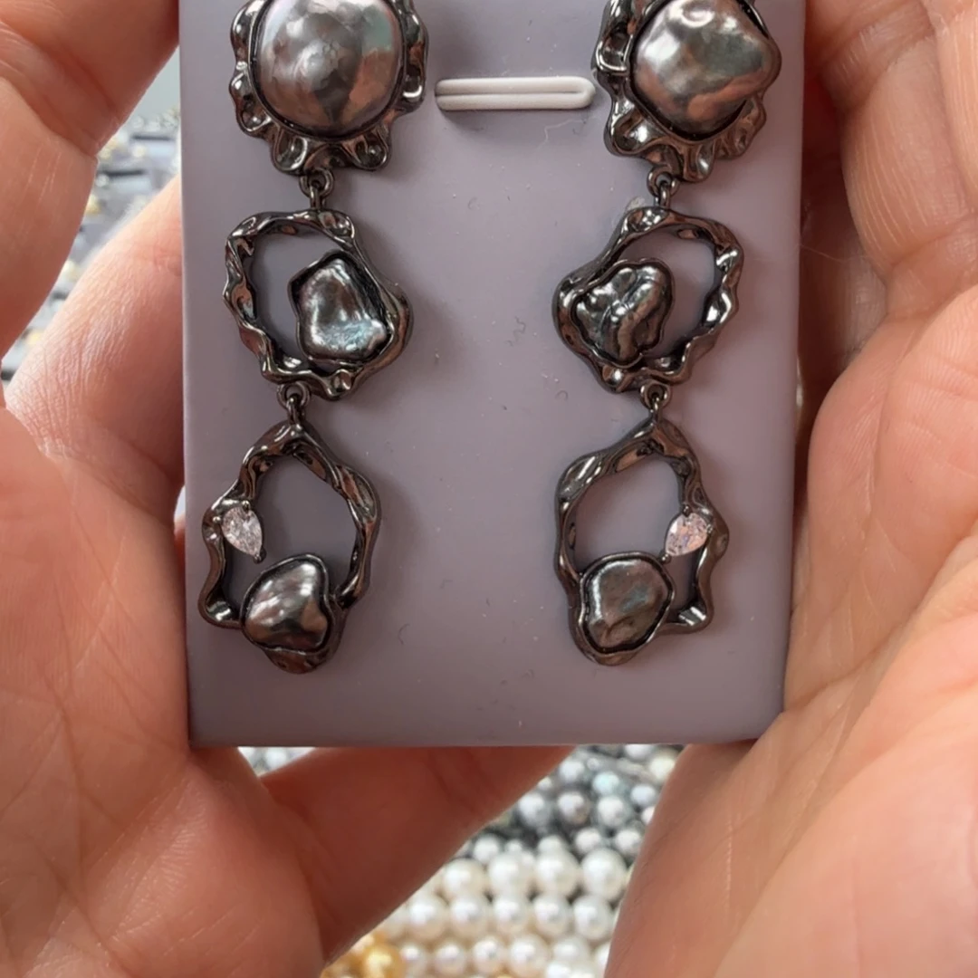 海水珍珠银S925镶嵌耳饰