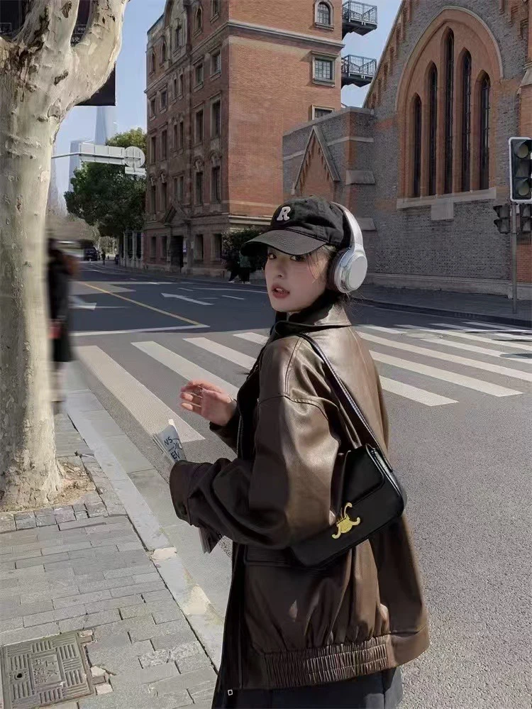 FUYUE港风皮衣外套春秋时尚休闲百搭韩版