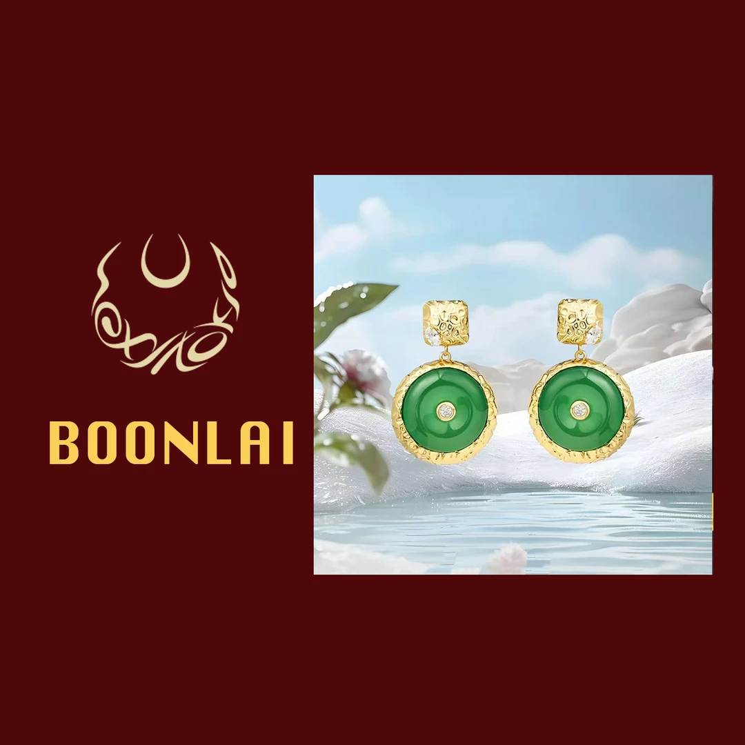 铜合金莫桑石耳饰 Boonlai 绿色平安扣耳环1112