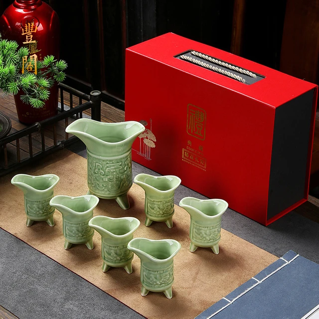 古代帝王爵杯套装分酒器仿复古酒樽三角爵壶白酒杯温酒壶礼品定制