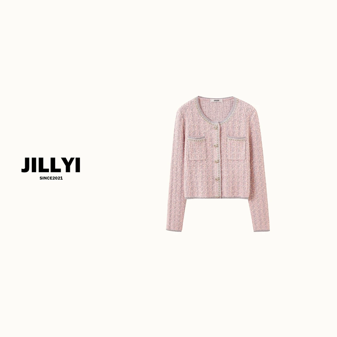 JILLYI【秋日霓虹】圆领少女风纯色直筒型百搭开衫气质针织衫
