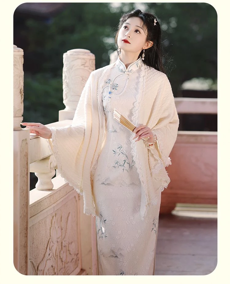 复古民国风米白纯色麻花针织披肩配旗袍裙子斗篷外搭开衫文艺气质