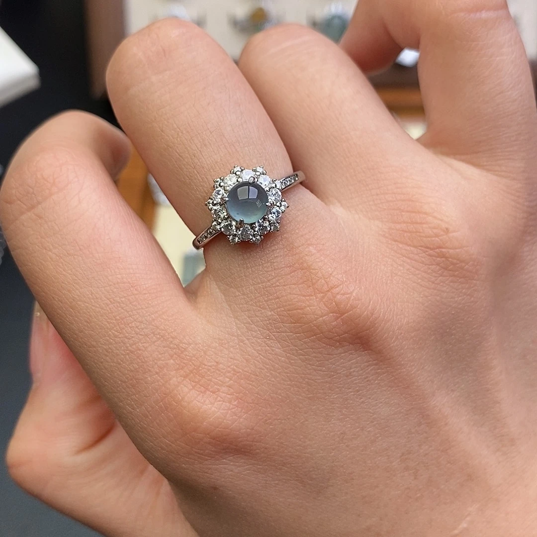 翡翠银S925镶嵌戒指有棉