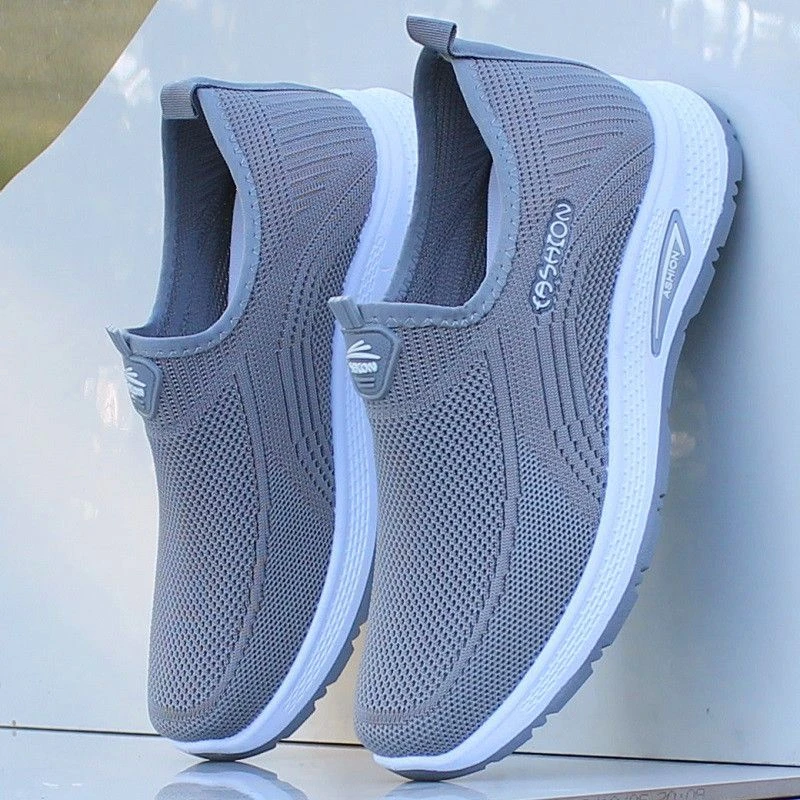 老北京布鞋百搭编织中老年懒人一脚蹬透气布鞋网面鞋防滑运动鞋男