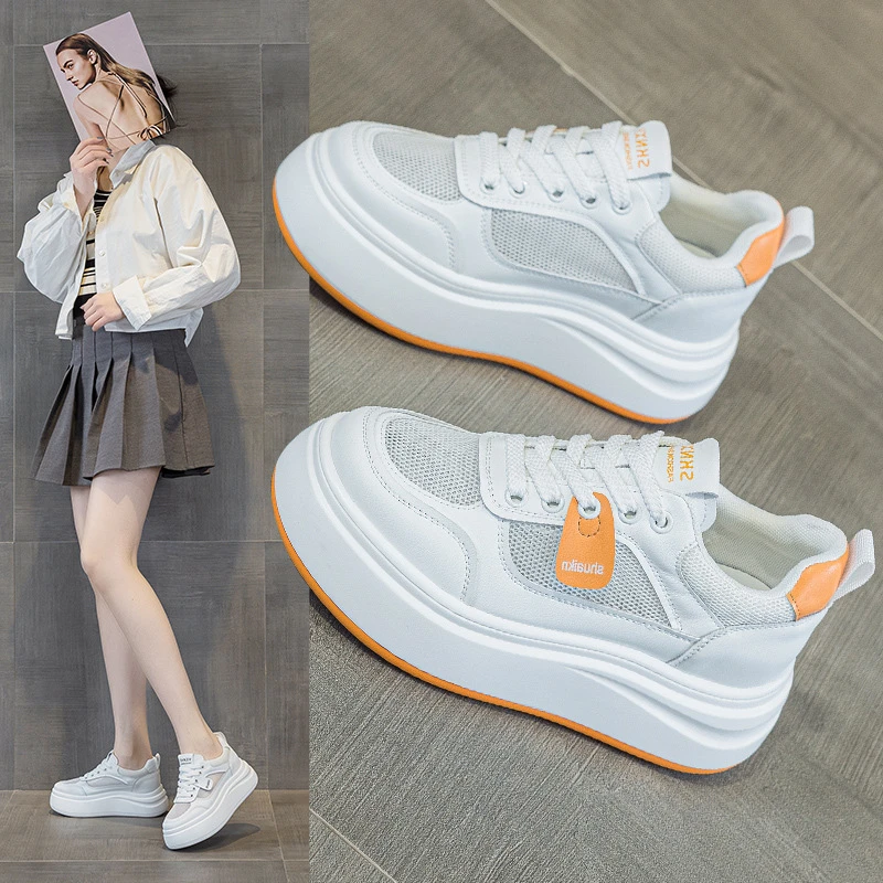 2025春季增高厚底休闲小白鞋系带坡跟时尚鞋子女款爆款2025新款