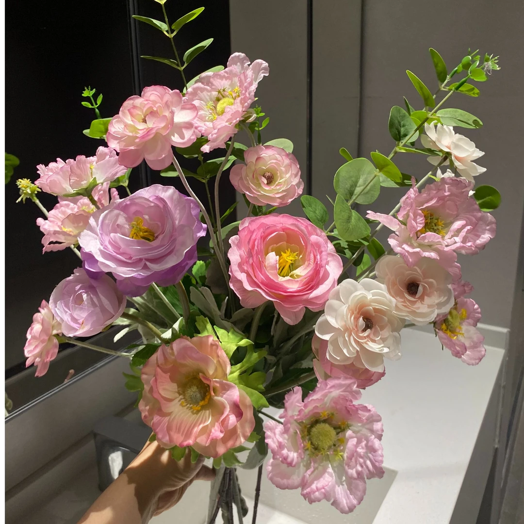 （花园派对）粉色系花束露莲洋牡丹搭配绿叶浪漫粉色系假花花束