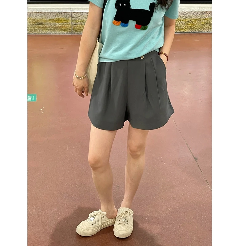 赛般WenWen小个子韩系显瘦捏褶高腰休闲短裤夏季时尚薄款裤子1419