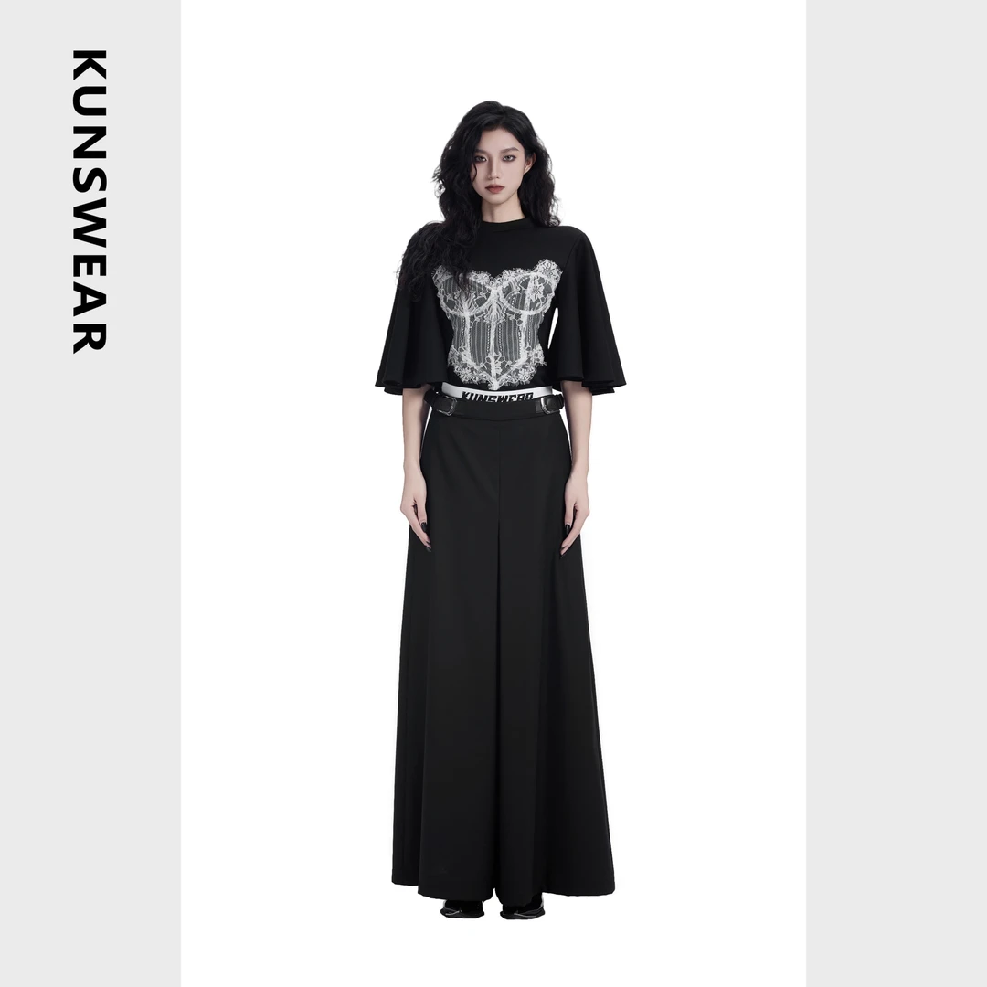 KUNSWEAR/琨丝薇尔25SP 经典腰头logo设计阔腿西装长裤 832005071