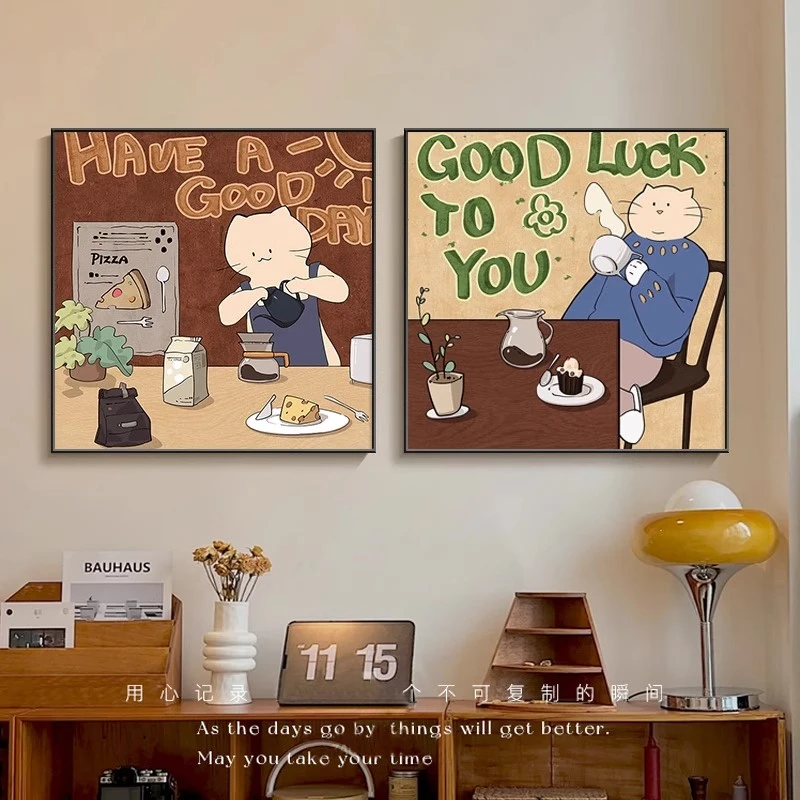 客厅用现代简约挂画复古风装饰画卡通卧室画咖啡店摆画小众壁画