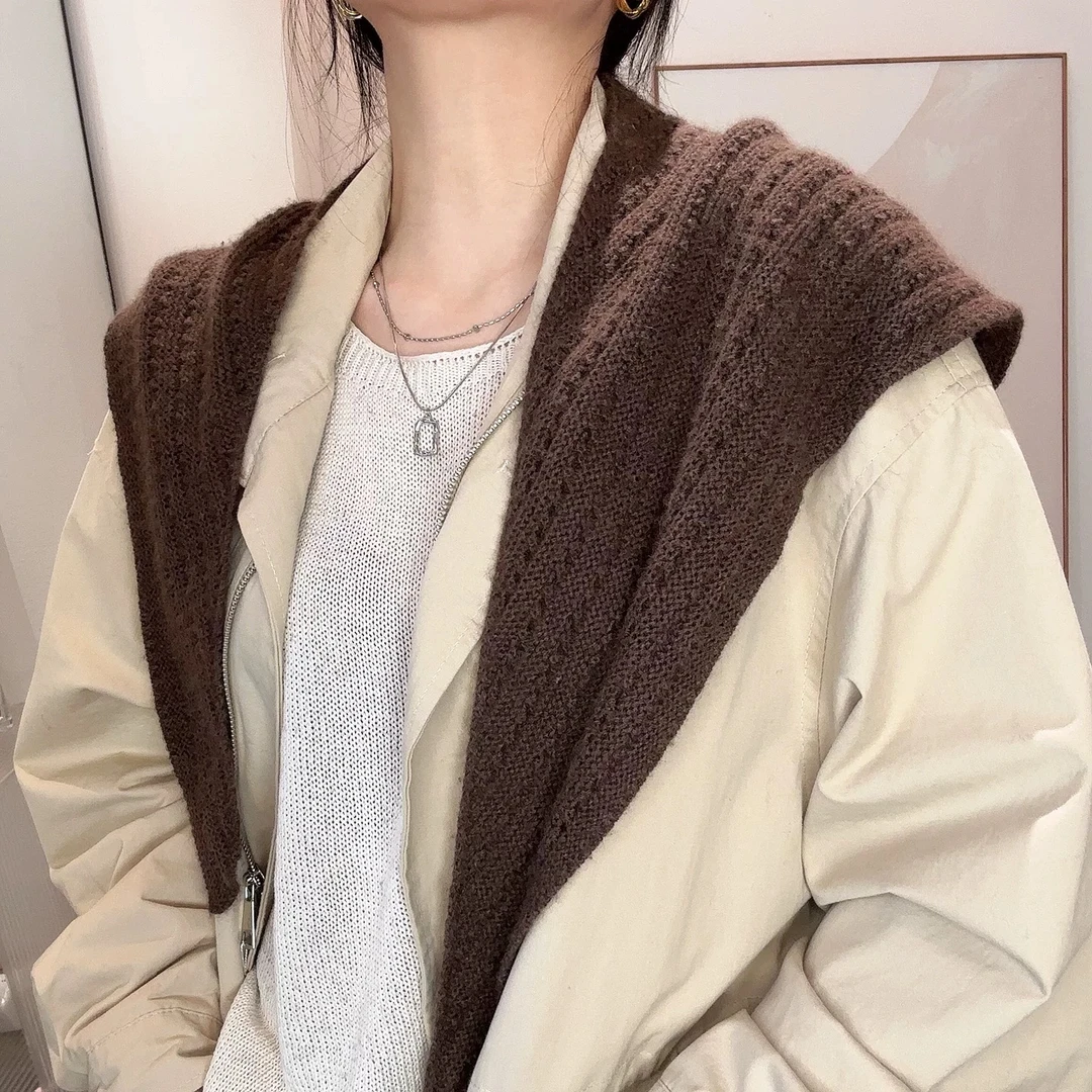 AIWEINI 老板娘同款100%羊毛针织披肩百搭高级感坎肩百搭时尚围巾