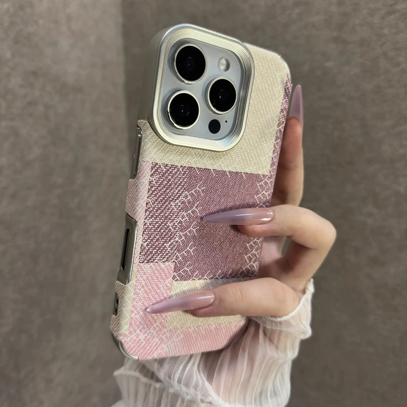 ins复古电镀布纹适用苹果16promax手机壳15pro小众14女款13网红12