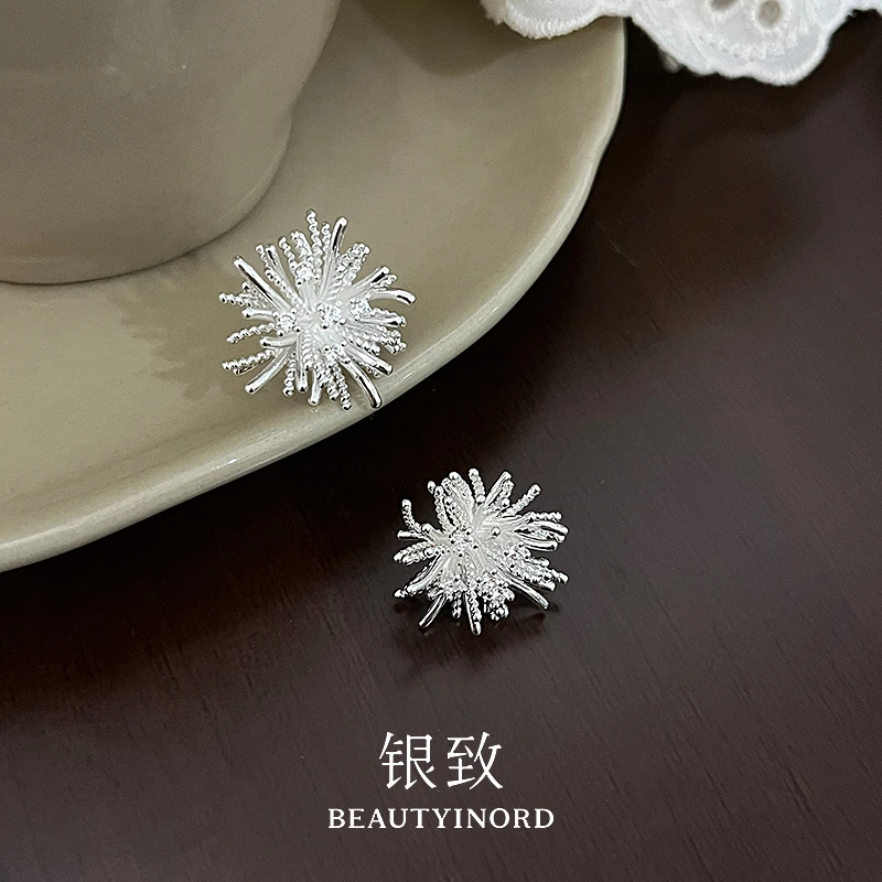 足银耳饰 999银针烟花耳钉女小众轻奢2025爆款高级感耳环气质耳饰