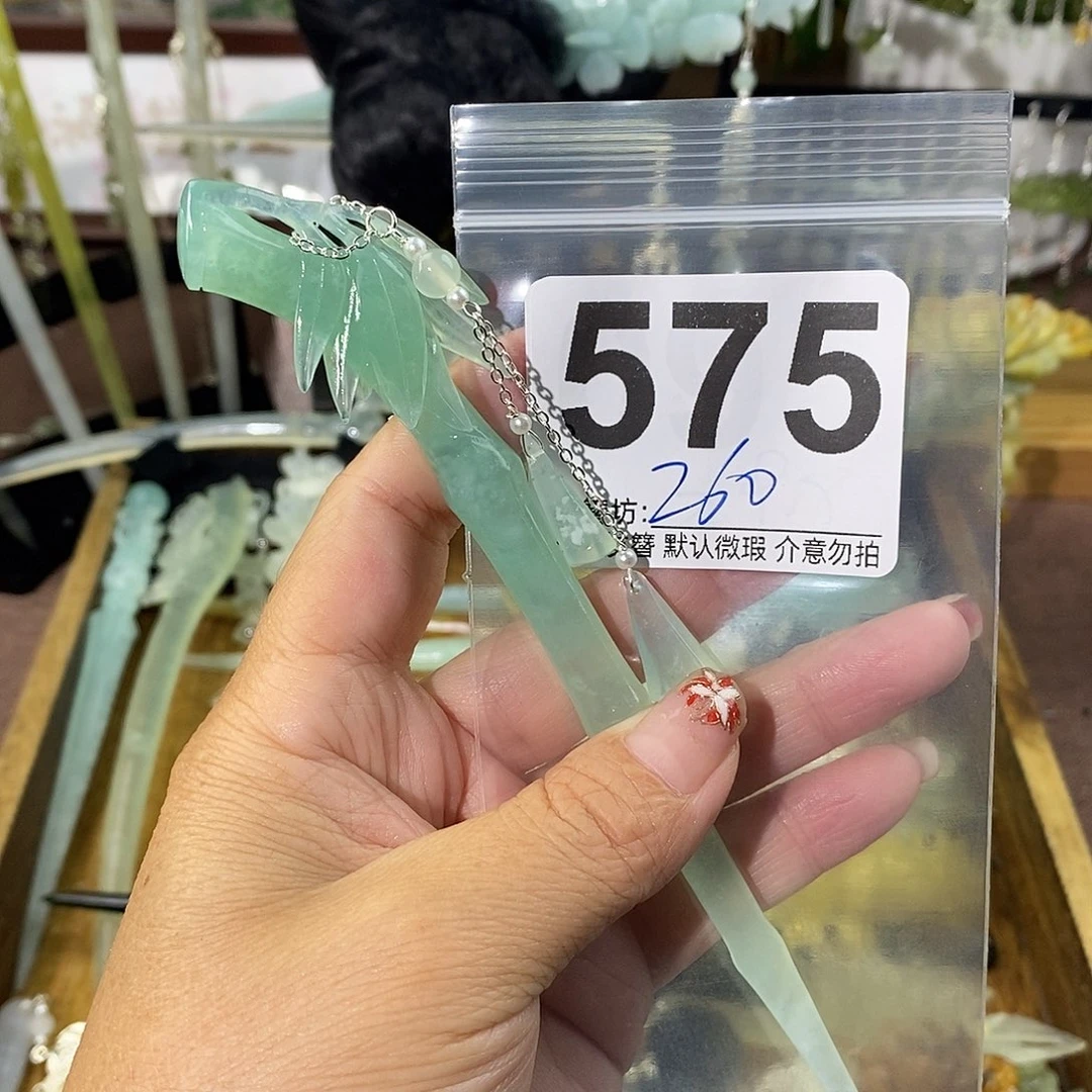 梦***染合金蛇纹石玉发饰