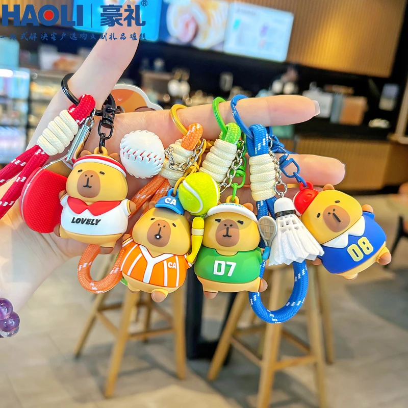 水豚君运动会创意钥匙扣卡皮巴拉公仔男女学生书包包挂件开学礼物