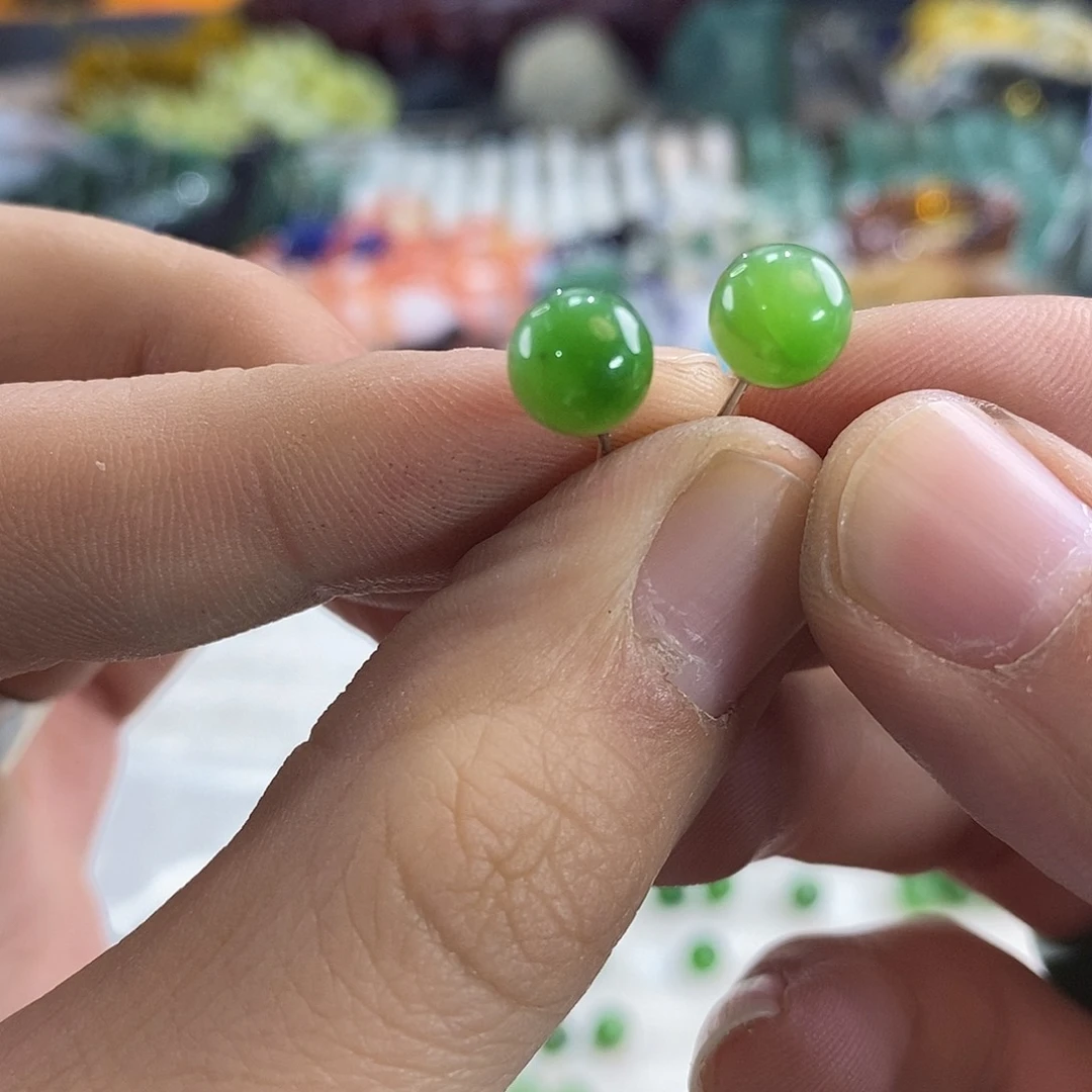 和田玉耳钉碧玉银S925镶嵌