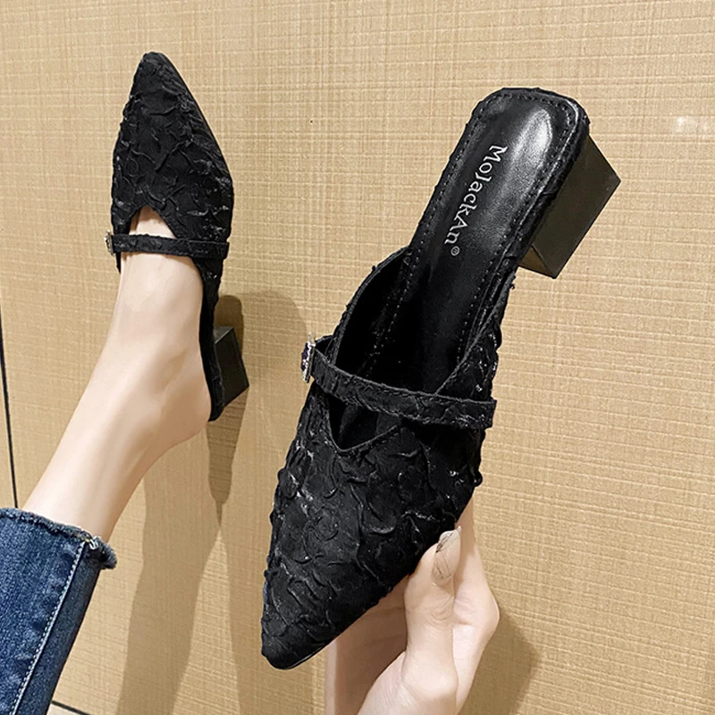 半包头拖鞋女外穿春夏季新款配网红裙子时尚尖头增高跟穆勒凉拖鞋