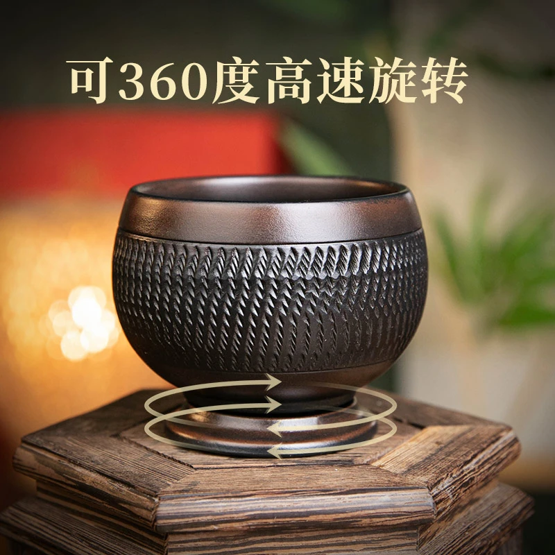 紫陶跳刀纹旋转茶杯主人杯个人杯陶瓷杯大容量手工品茗杯水杯泡茶