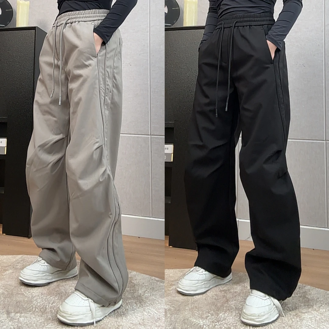 运动防风保暖弯刀休闲裤卫裤松紧腰美式冬季立体剪裁休闲裤