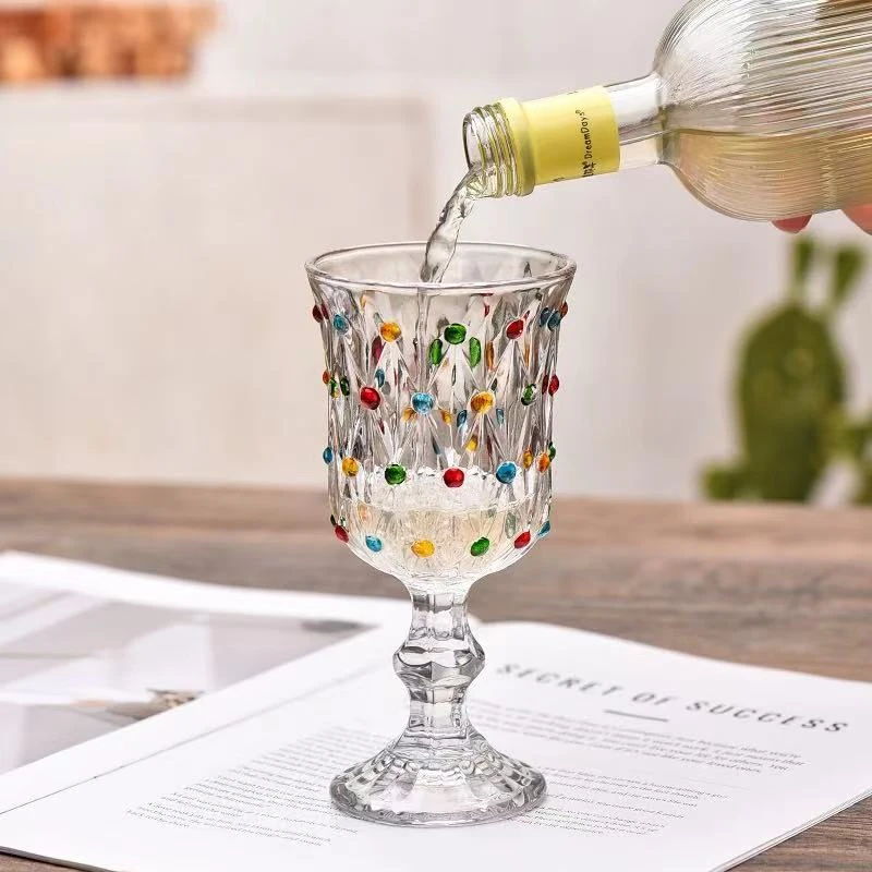 拍一发二-轻奢人工手绘波点高脚杯彩绘葡萄酒杯高颜值中古香槟杯