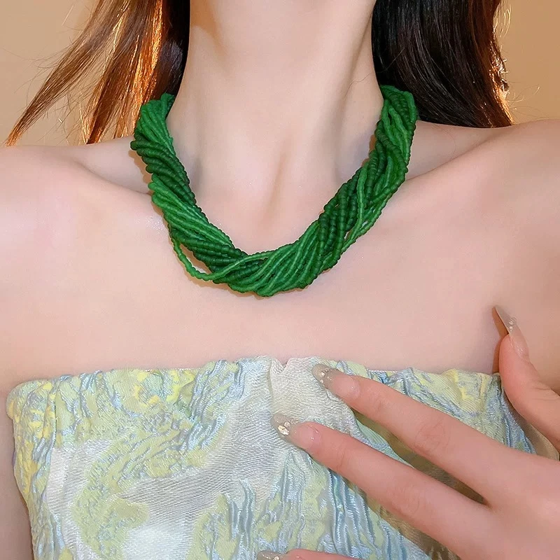 非金属仿水晶项链 【556】波西米亚风多层缠绕女磁吸扣项链时尚百搭