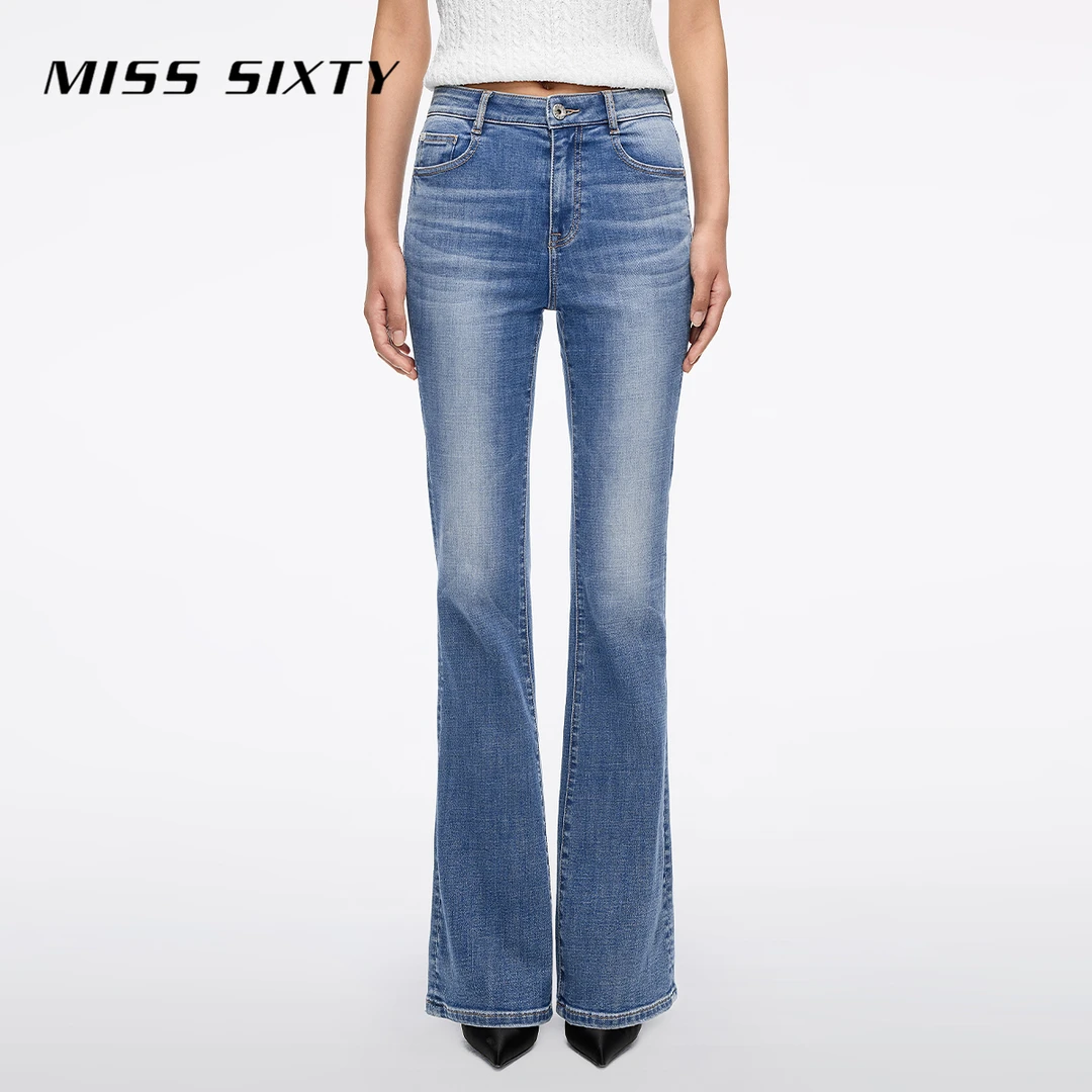 【进口牛仔面料】Miss Sixty2025秋新款牛仔裤女修身微喇叭裤流光风
