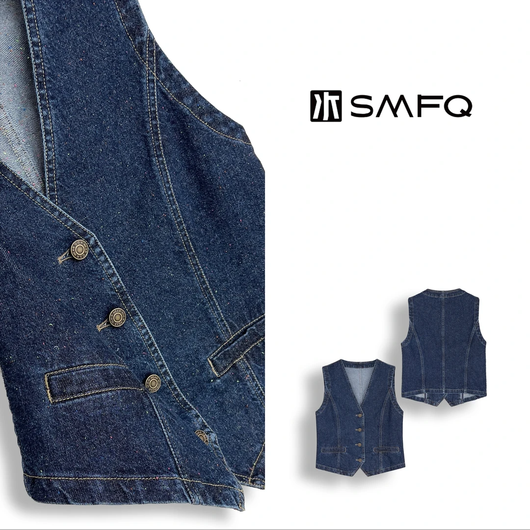 水木夫妻“英伦学院”斜纹彩点纱牛仔马甲SM5332