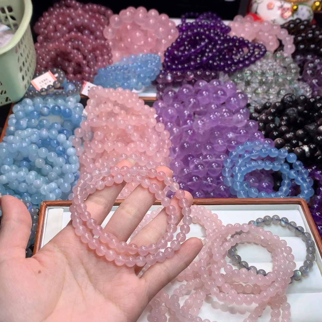 水晶手链未镶嵌2****7拍x2高品马粉水透体卡6双圈