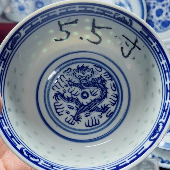 青花玲珑5.5寸饭碗龙纹