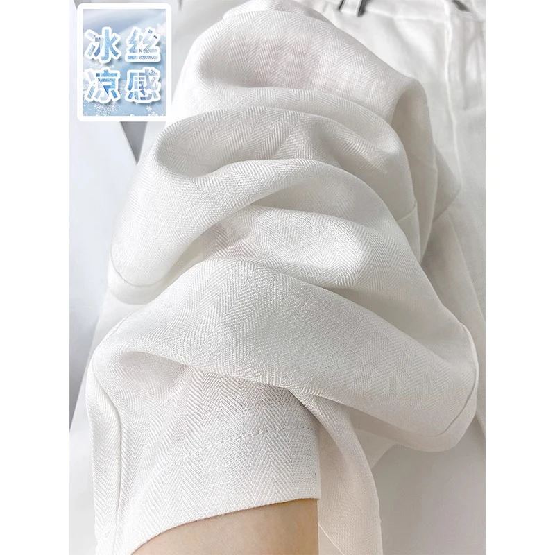 白色莱赛尔天丝阔腿裤女2025夏季新款高腰垂感显瘦亚麻九分直筒裤