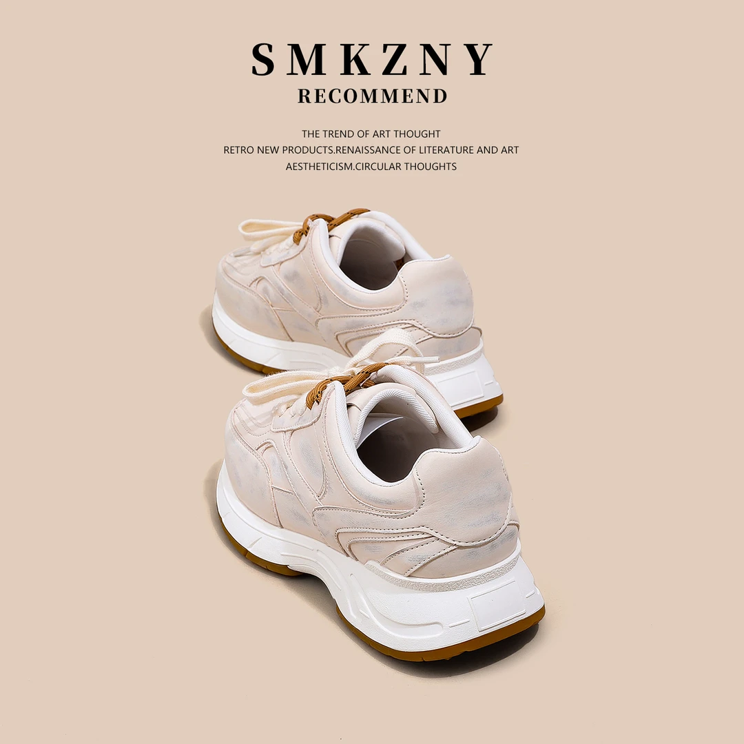 欧洲站老爹鞋女款2025新款早秋百搭真皮复古厚底运动休闲鞋7095