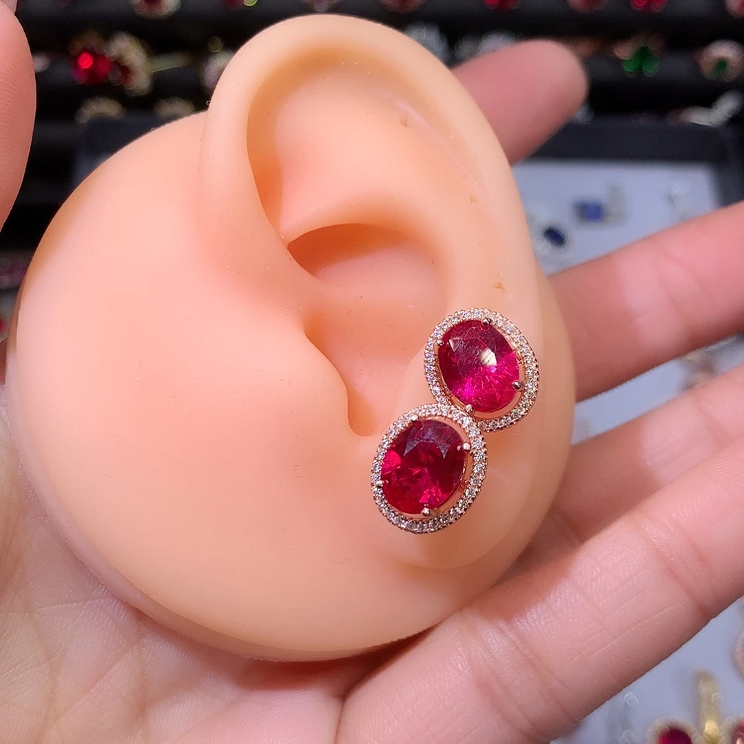 红宝石耳饰银S925镶嵌79999